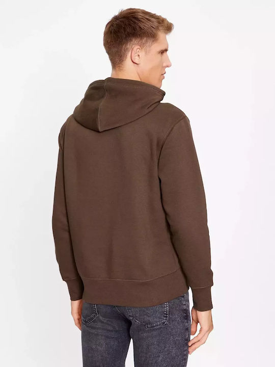 Calvin Klein Institutional Herren Sweatshirt mit Kapuze und Taschen CAFE