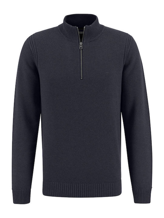 Fynch Hatton Herren Langarm-Pullover Ausschnitt mit Reißverschluss Navy