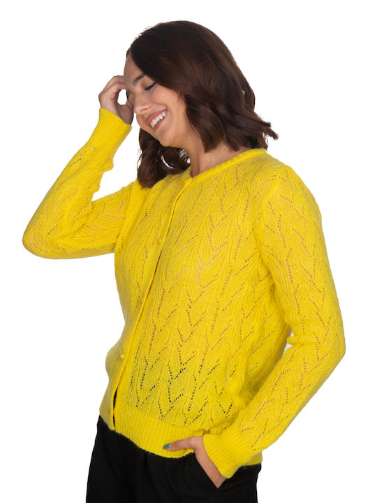 Vera 10080 Women's Knitted Cardigan with Buttons Yellow