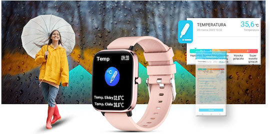 Giewont 230-1 Smartwatch με Παλμογράφο (Ροζ)