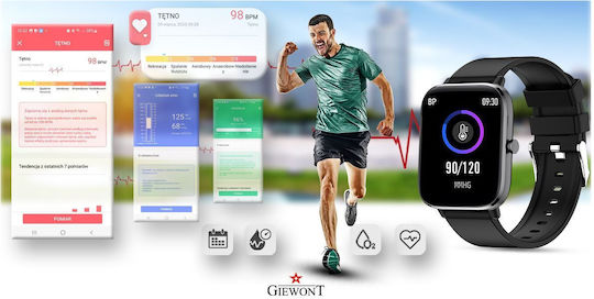 Giewont 230-2 Smartwatch με Παλμογράφο (Μαύρο)