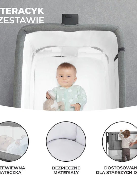 Kinderkraft Λίκνο Neste Grow με Στρώμα, Πλαϊνό Άνοιγμα και Ρόδες Μπεζ