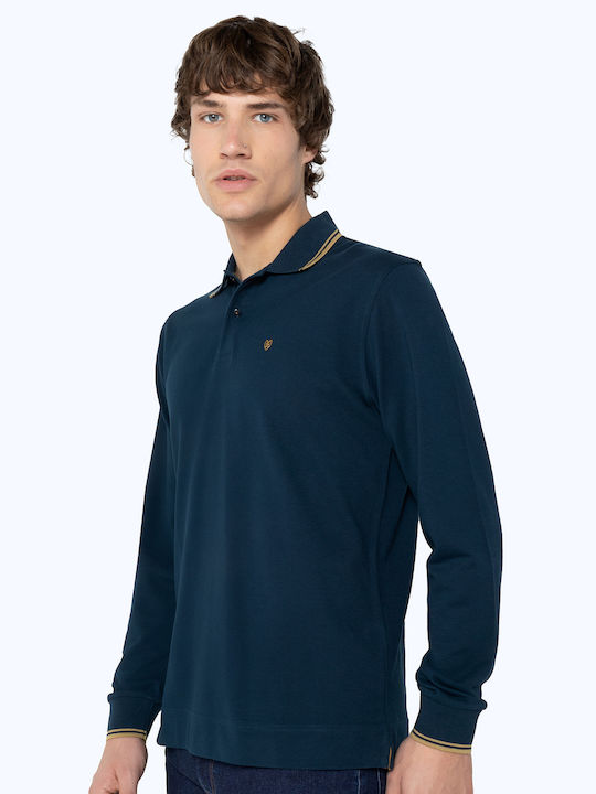 The Bostonians Herren Langarmshirt Polo Petrol Blau