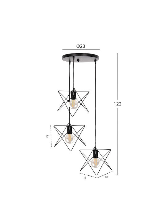 HomeMarkt Pendant Light Three-Light for Socket E27 Black