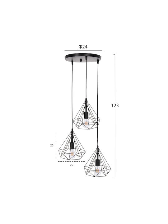 HomeMarkt Lustră Trei lumini pentru Soclu E27 Negru