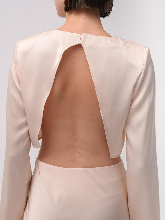 Sandra Women's Crop Top Long Sleeve Beige