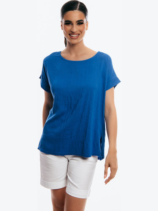 Women's Blouse Short Sleeve Blue.