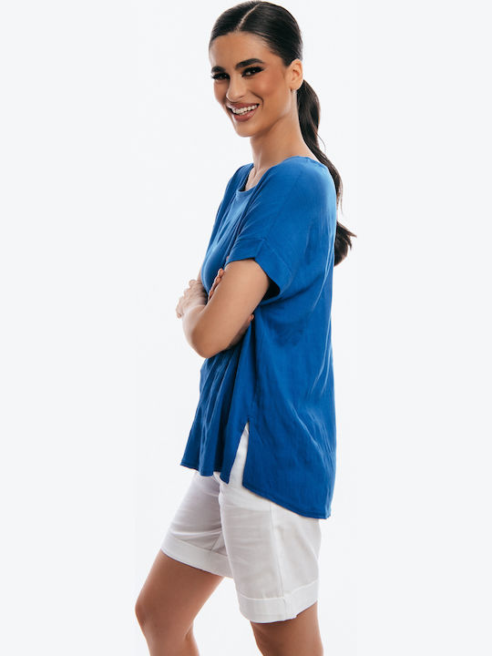 Women's Blouse Short Sleeve Blue.
