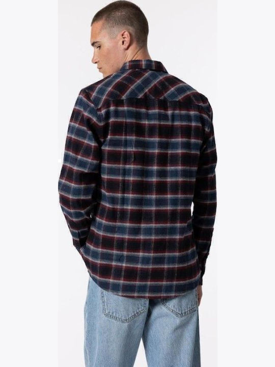 Long Sleeve Cotton Overshirt in Regular Fit Checked Navy Blue