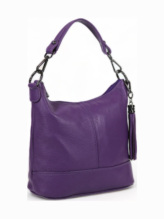 Leder Damentasche Schultertasche Lila