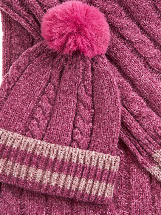 Verde Set with Beanie Knitted in Fuchsia color