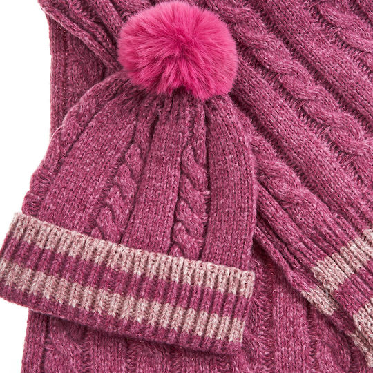 Frauen Set mit Beanie Gestrickt in Fuchsie Farbe