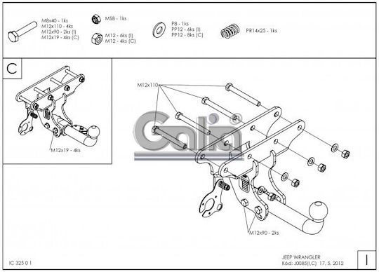 Galia Κοτσαδόρος Αυτοκινήτου Jeep Wrangler 2018+ Μέγιστης Έλξης 3500kg με Βίδες