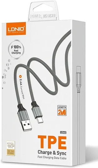 Ldnio LS442 Braided USB 2.0 Cable USB-C male - USB-A 12W Γκρι 2m