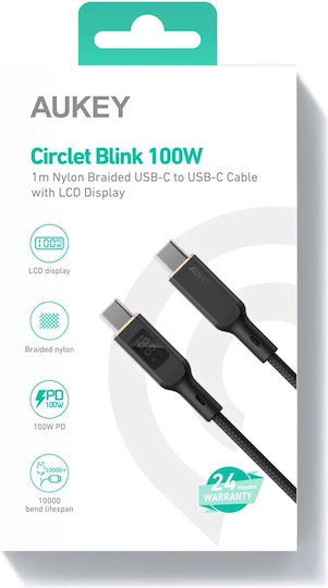 Aukey Cablu USB 2.0 USB-C Masculin - USB-C 100W PD Negru 1.8m AKAUKKUCBMCC102