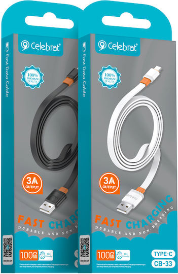 Celebrat Flach USB 2.0 Kabel USB-C männlich - USB-A 15W Schwarz 1m (CB-33A-C-BK)
