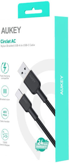 Aukey CB-NAC2 USB 2.0 Кабел USB-C Мъжки - USB-A 60W Захранване PD Черен 1.8м AKAUKKUCBNAC2BL