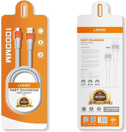 Ldnio LS601 USB 3.0 Cable USB-C male - USB-A 30W Λευκό 1m