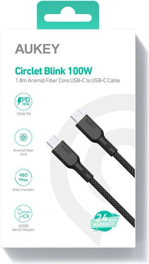 Aukey USB 2.0 Кабел USB-C Мъжки - USB-C 100W Захранване PD Черен 1.8м AKAUKKUCBKCC102
