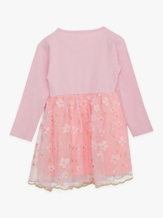 Breeze Kids Dress Tulle Floral Long Sleeve Pink