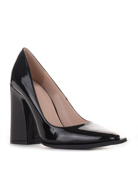 Famous Shoes Patent Leather Pointed Toe Black High Heels