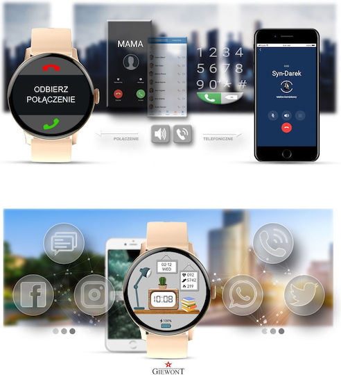 Giewont GW330 45mm Smartwatch με Παλμογράφο (Ροζ Χρυσό)