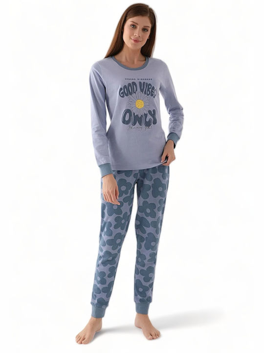 Roly Poly Winter Damen Baumwolle Pyjama-Oberteil Blue