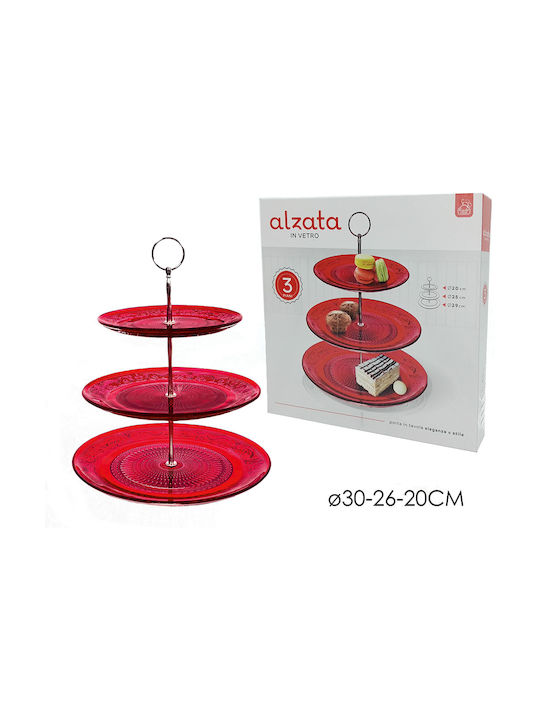 ArteLibre Glas Etagere 3 Etagen Rot Ø30xH20cm W20xL20xH20cm 1Stück