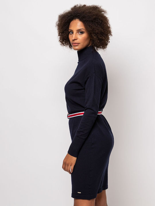 Mini Dress Turtleneck Blue Navy