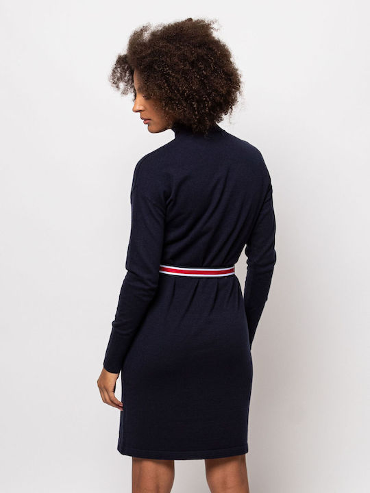 Mini Dress Turtleneck Blue Navy