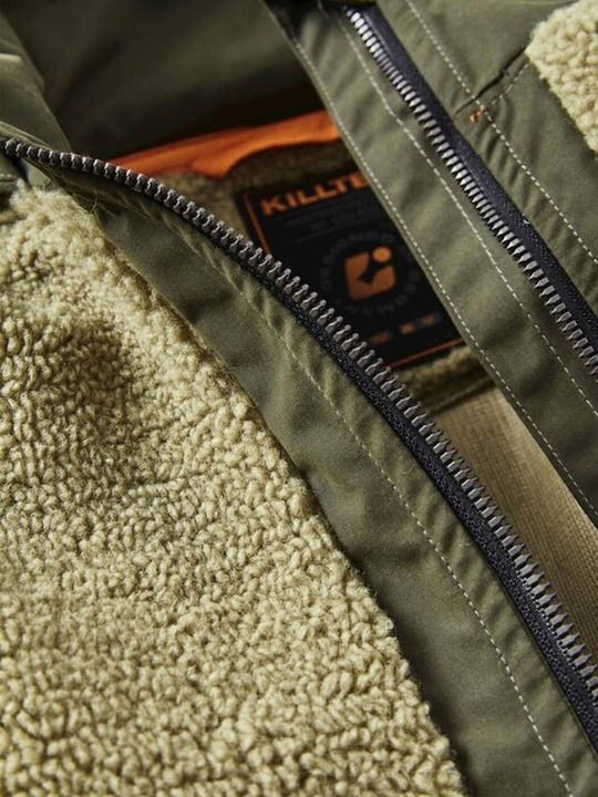 Kinderstrickjacke Fleece mit Kapuze Khaki
