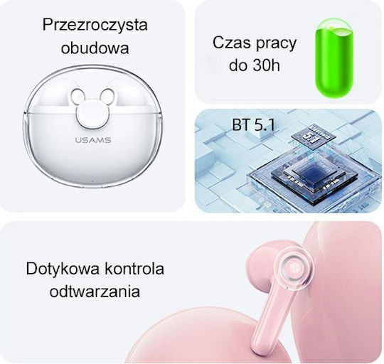 Usams US-BU12 Earbud Bluetooth Handsfree Ακουστικά με Θήκη Φόρτισης Μωβ