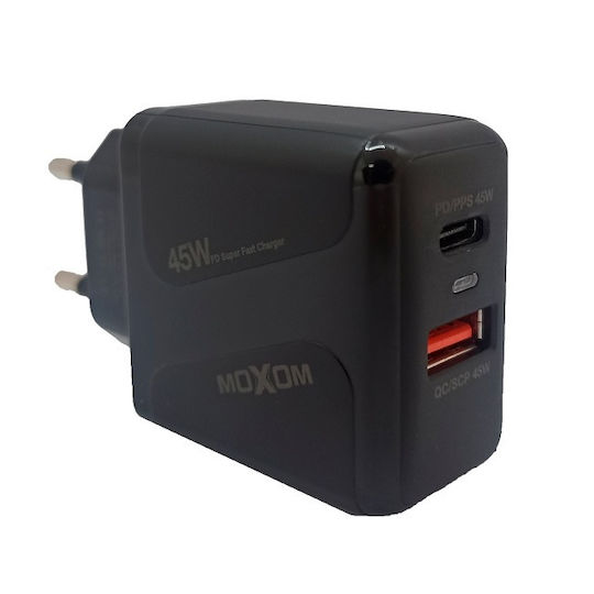 Moxom Charger Without Cable with USB-A Port and USB-C Port 45W Power Delivery Blacks (MX-HC98)