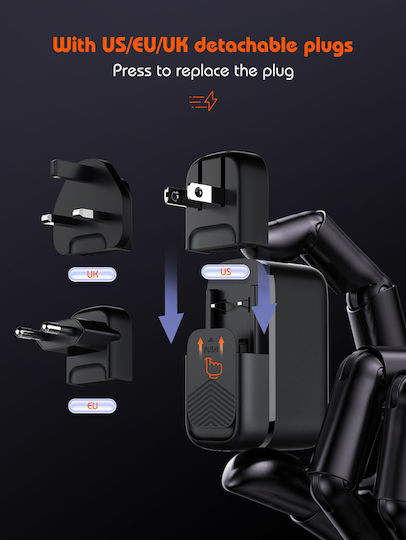 Ldnio Φορτιστής GaN με Θύρα USB-A και 2 Θύρες USB-C και Καλώδιο USB-C - USB-C 65W Quick Charge 3.0 / Power Delivery Μαύρος (Q366)