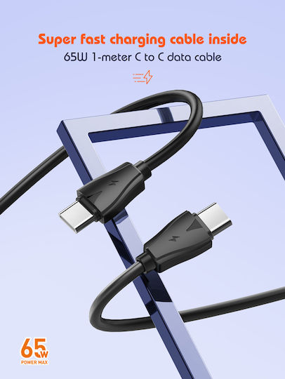 Ldnio Φορτιστής GaN με Θύρα USB-A και 2 Θύρες USB-C και Καλώδιο USB-C - USB-C 65W Quick Charge 3.0 / Power Delivery Μαύρος (Q366)