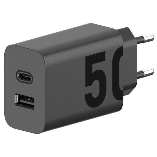 Motorola Φορτιστής με Θύρα USB-A και Θύρα USB-C και Καλώδιο USB-C 50W Μαύρος (TurboPower)