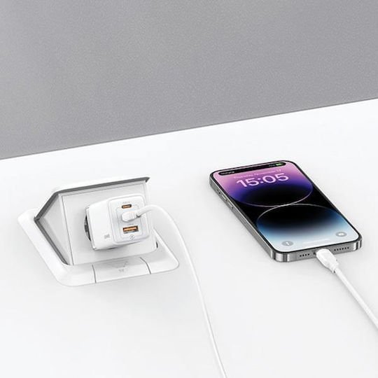 Usams GaN Wireless Charger with USB-A Port and 2 USB-C Output Ports 65W Power Delivery Gradient Purple