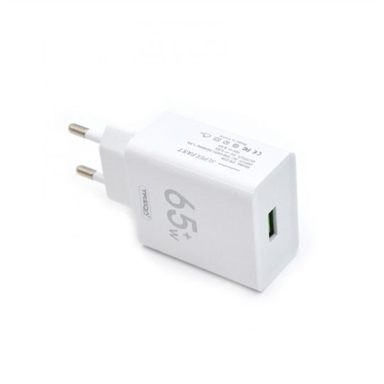 Treqa Ladegerät mit USB-A Anschluss und Kabel Micro-USB 65W Weißs (CS-228)