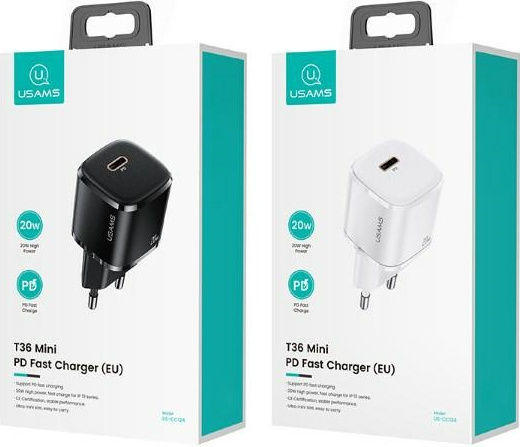 Usams Φορτιστής Χωρίς Καλώδιο με Θύρα USB-C 20W Power Delivery Λευκός (T36 Mini)