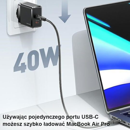 Usams GaN Wireless Charger with 2 USB-C Output Ports 40W Power Delivery White