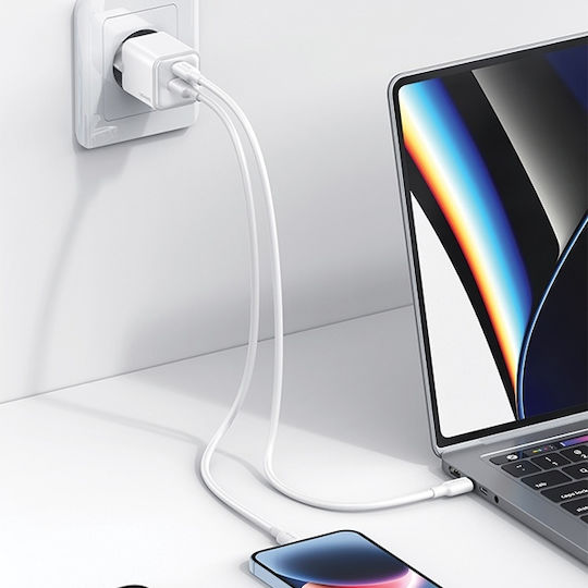 Usams Charger Without Cable with USB-A Port and USB-C Port 30W Power Delivery Blacks (CC189)