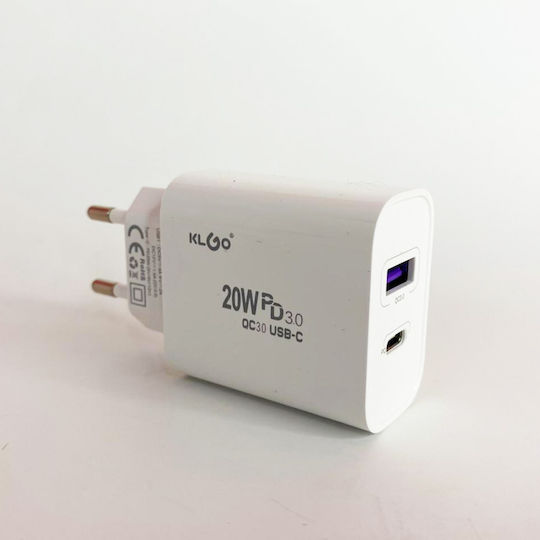 Φορτιστής Χωρίς Καλώδιο με Θύρα USB-A και Θύρα USB-C 20W Quick Charge 3.0 / Power Delivery Λευκός (PD-300)