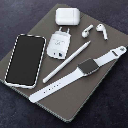 3MK Φορτιστής Χωρίς Καλώδιο GaN με Θύρα USB-A και Θύρα USB-C 33W Power Delivery Λευκός (Hyper GaN)