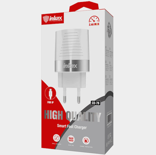 Inkax с 2 USB-A порта и кабел Lightning Бял (CD-79)