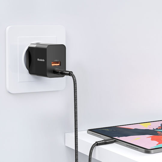 Mcdodo Charger Without Cable with USB-A Port and USB-C Port 20W Power Delivery / Quick Charge 2.0 Blacks (CH-1951)