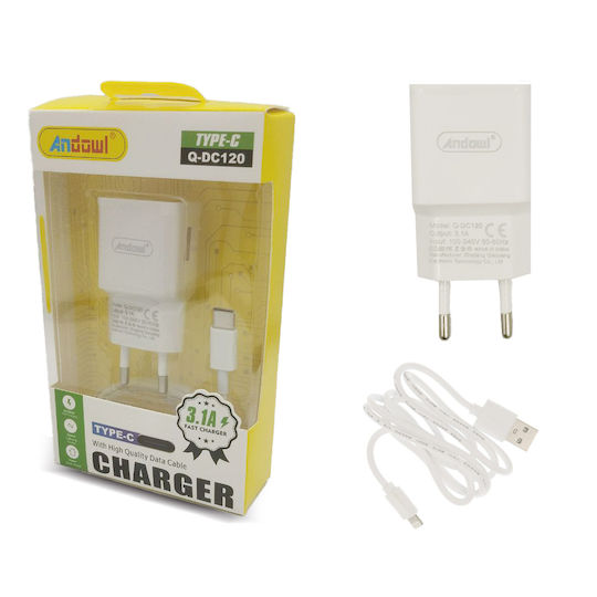 Andowl Φορτιστής Χωρίς Καλώδιο με Θύρα USB-A Λευκός (Q-DC120)