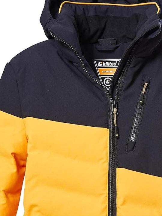Waterproof Kids Quilted Short Jacket with Lining & Hood Blue/Yellow