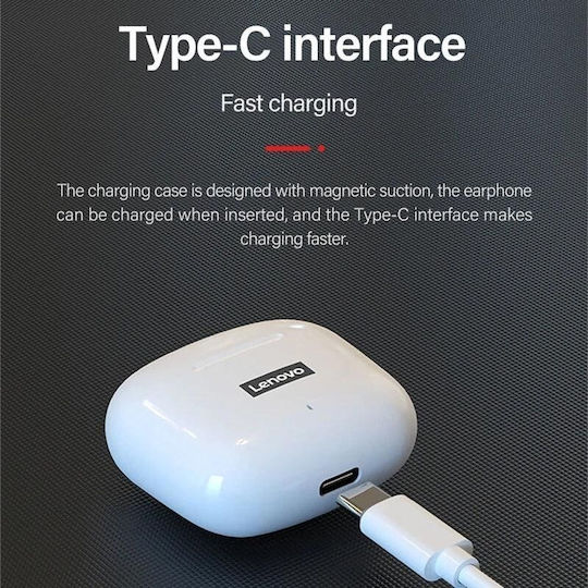 Lenovo LP40 Pro Earbud Bluetooth Handsfree Ακουστικά με Αντοχή στον Ιδρώτα και Θήκη Φόρτισης Λευκά