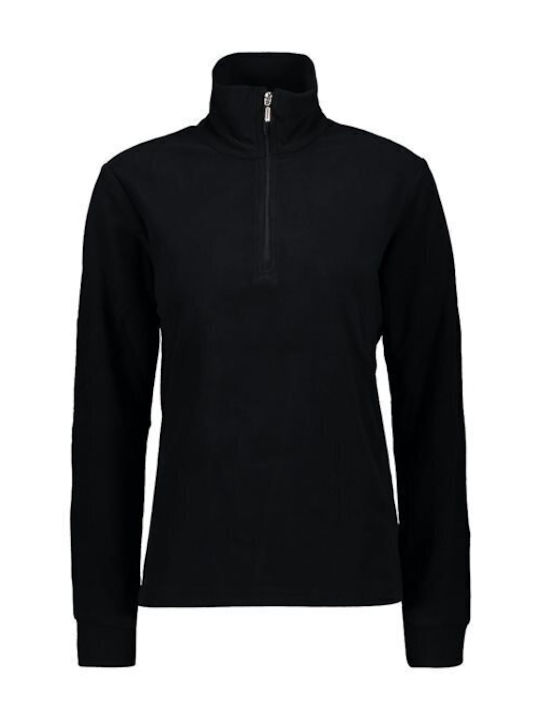 Χειμερινή Γυναικεία Fleece Μπλούζα Πεζοπορίας Μακρυμάνικη με Φερμουάρ Μαύρη
