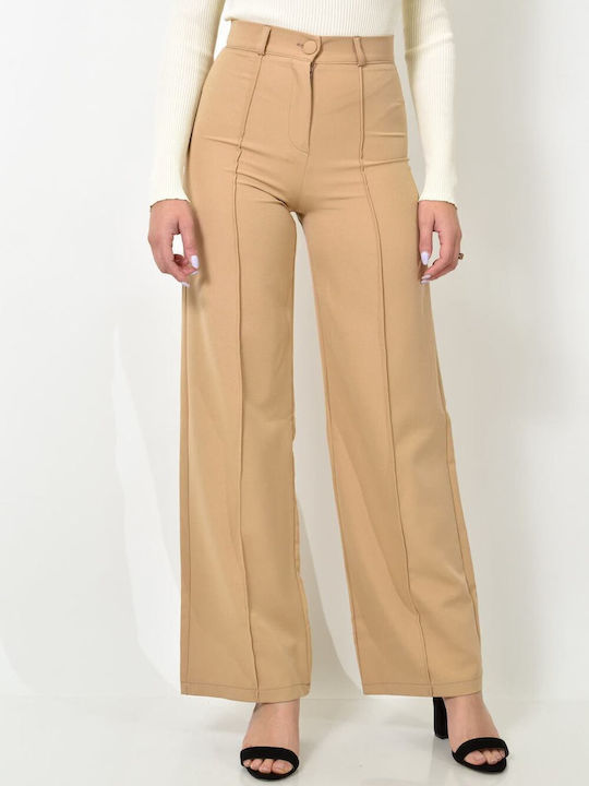 Women's Fabric Trousers Slim Fit Beige
